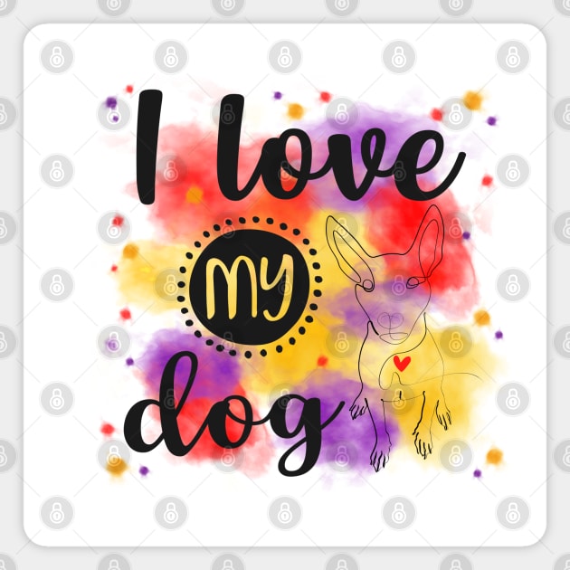 I Love My Dog Line Art Drawing Magnet by THE Dog Designs